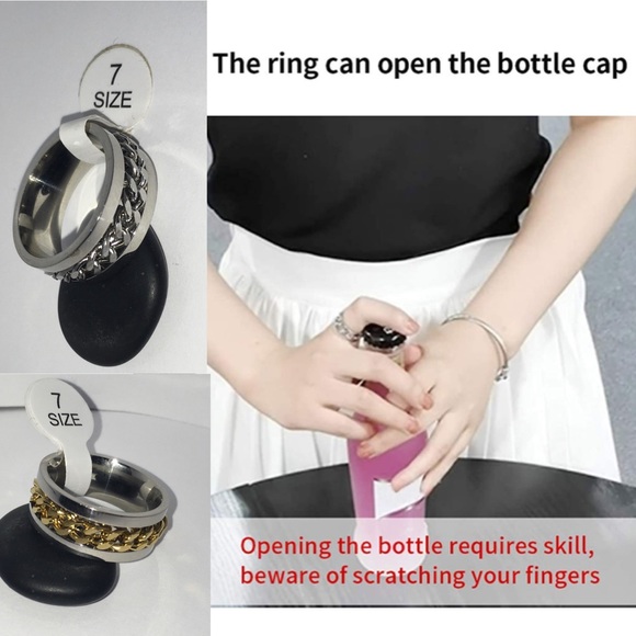 Two Tone Stainless Steel Chain Spinner Band Ring - Picture 5 of 5